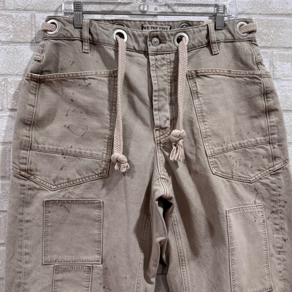 FREE PEOPLE WE THE FREE MOXIE LOW SLUNG PULL ON BARREL JEANS - JETTY - SZ - 29 - Picture 2 of 13